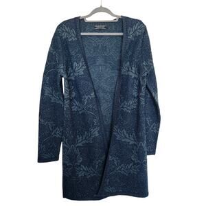 Peruvian Connection Blue Open Front Alpaca Wool Tunic Duster Cardigan M